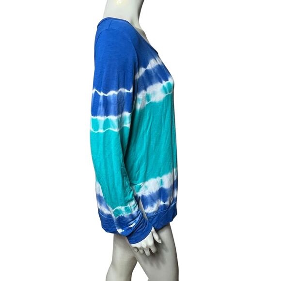PL Movement Tie Dye Open Back Top Blue Turquoise Long Sleeve Stretch Size L - Picture 4 of 6